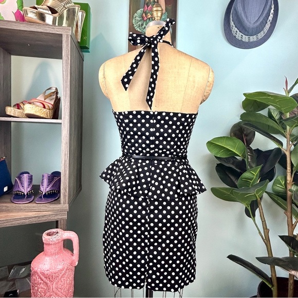 Grass Collection Retro Polka Dot Peplum Wiggle Dress - Picture 3 of 5